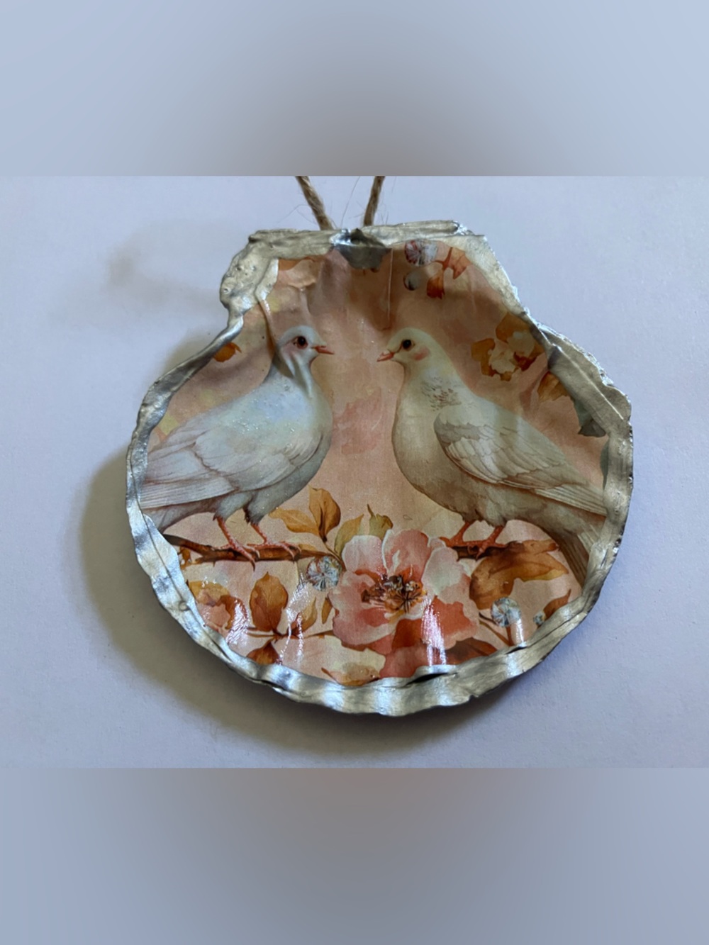 Handcrafted Dove Shell Ornament Decoupage 3inch